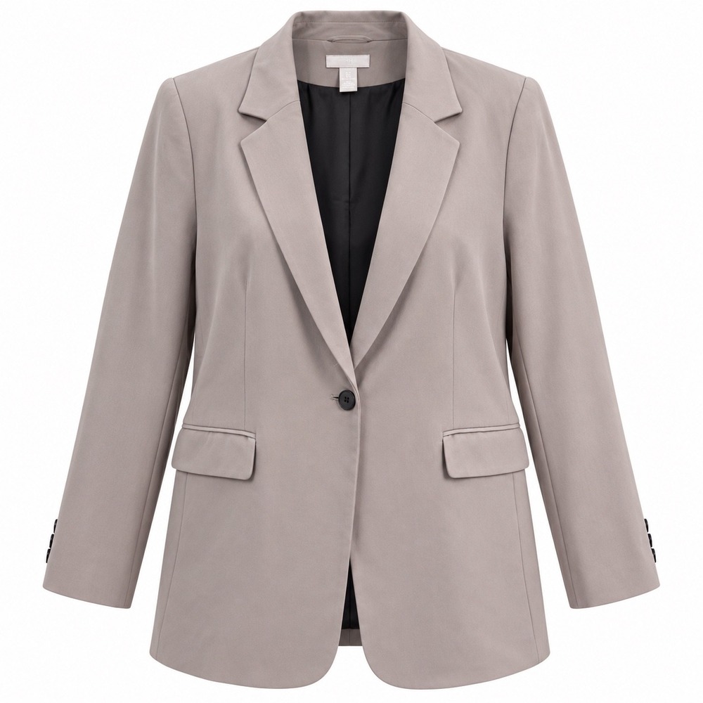 H&M Blazer Single-Breasted Relaxed Fit Stretch Large Taupe Professional Workwear